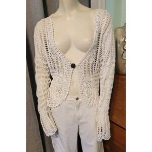 Y2K Crochet Knit Cardigan Sweater Carolyn Taylor  Petite S/M Whimsy Fairy‎ Indie